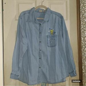 Light Blue Denim Shirt with Tweety Embroidery